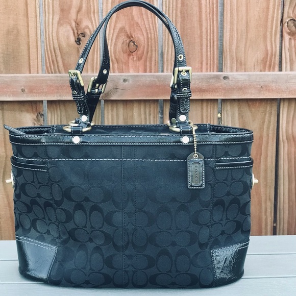 Coach Handbags - Coach Tote Patent Sig Gallery #11658 Black Jacquard & Leather Shoulder Bag